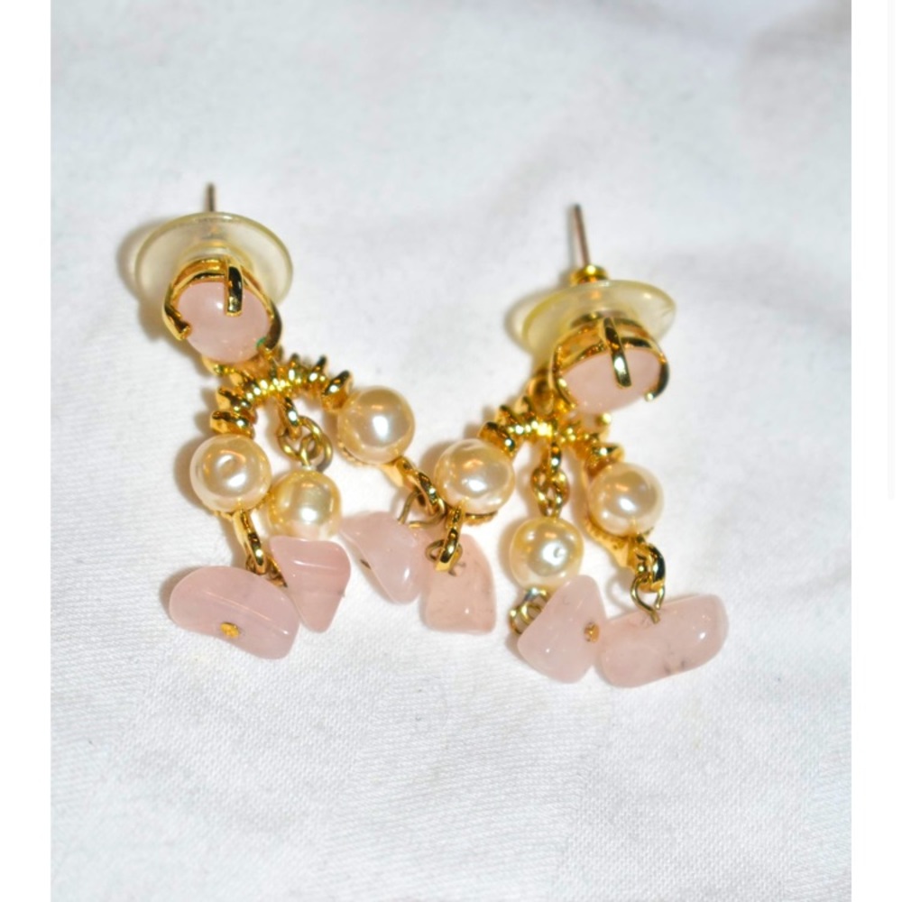 Vintage Pink Stone and Pearl Earrings
